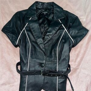 Bebe Black Leather Shirt with White Accents